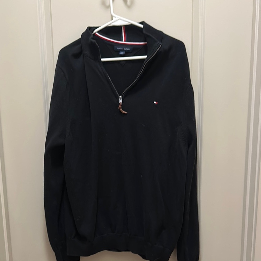 Tommy Hilfiger Black Zip Up Sweater with Logo Detail
